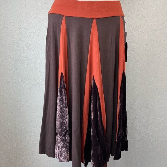 NWT Luciano Dante Brown and Burnt Orange Midi Skirt Size 8 - Picture 1 of 7